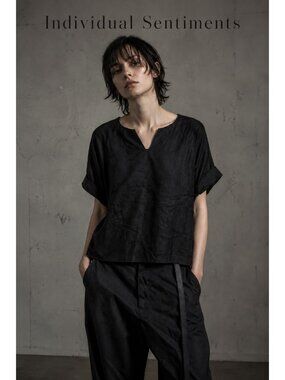 Individual Sentiments Black Linen Blend Textured Pullover Top 2 Japan Minimalist